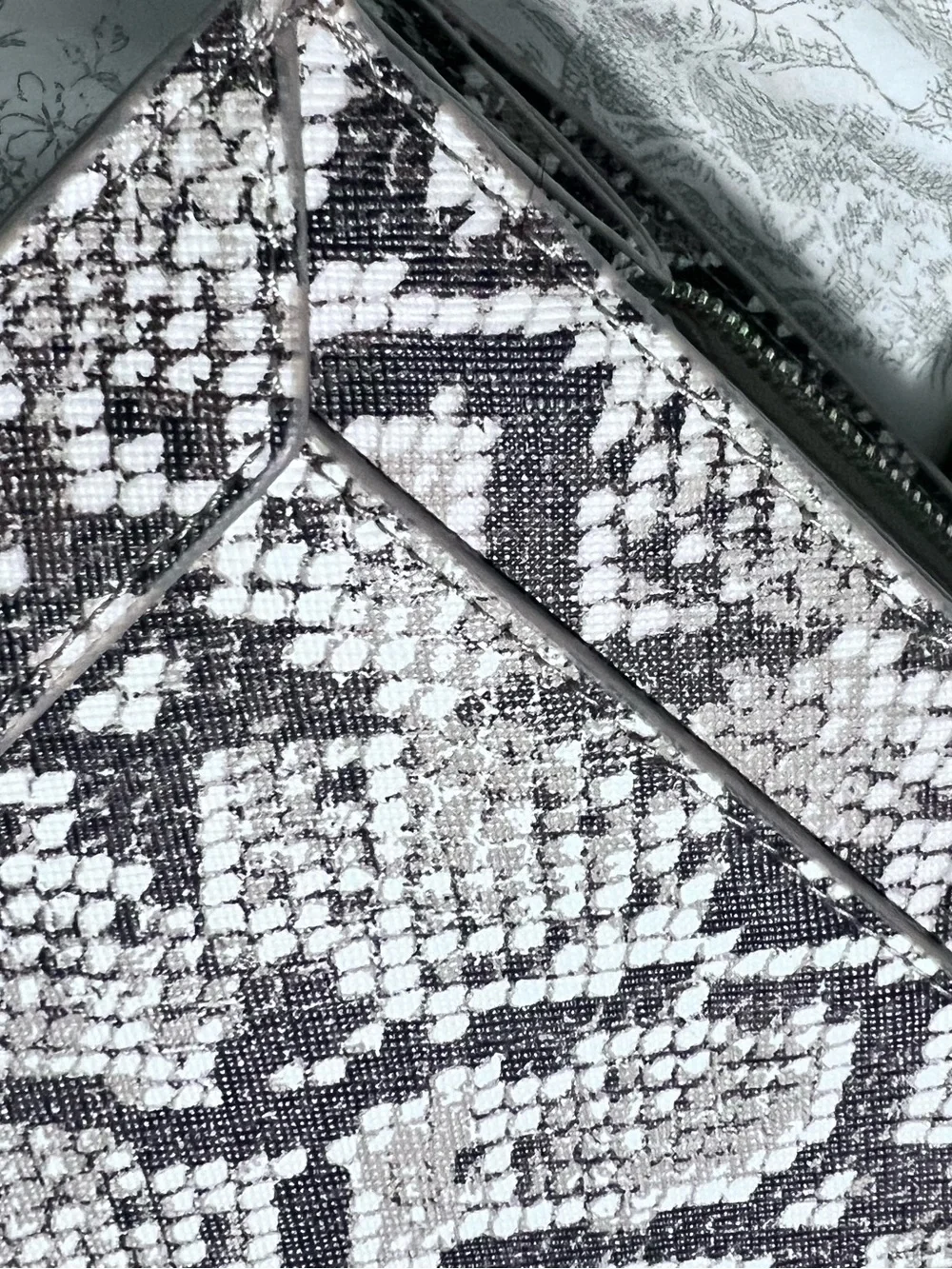 White House Black Market Black & White Snake-Print Ring Handle Clutch